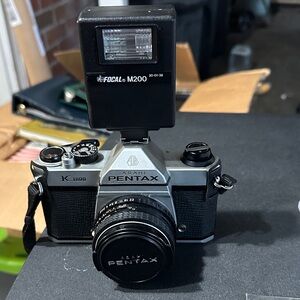 Pentax K1000 35mm Film Camera - Black and Silver with Flash